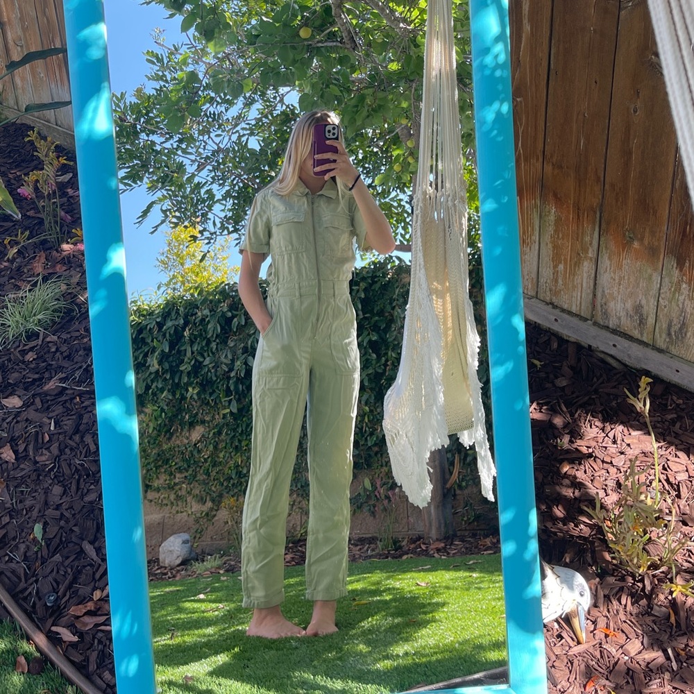 sage green jumpsuit